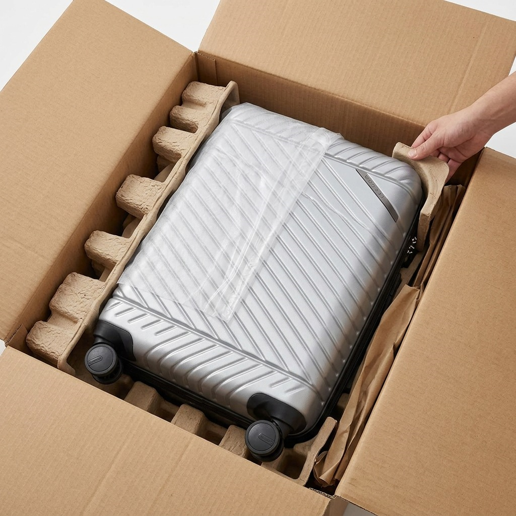 Unboxing the silver Bugatti Oslo carry-on luggage from a secure box with protective packaging.