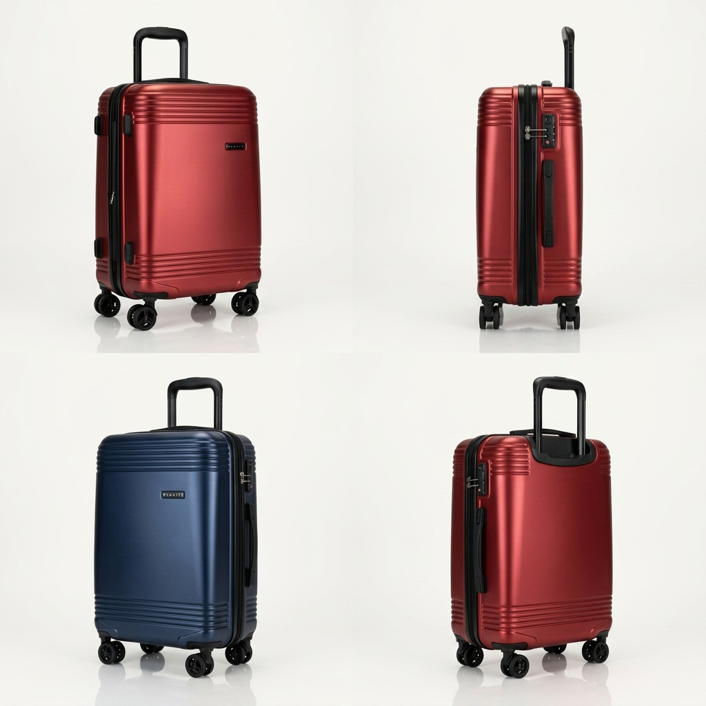 Bugatti Nashville carry-on luggage shown in red and navy blue from front, side, and back angles.