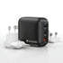 Verbatim 100W Mini GaN Charger in black with interchangeable EU and UK travel plug adapters.