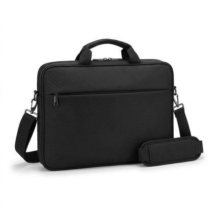 Nextech Nxt Poly 15.6 Inch Laptop Bag in black polyester with padded shoulder strap and top handle.