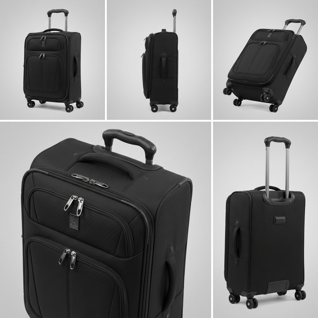 Multiple angles of the Black Travelpro Maxlite 5 International Carry-On showing spinner wheels.