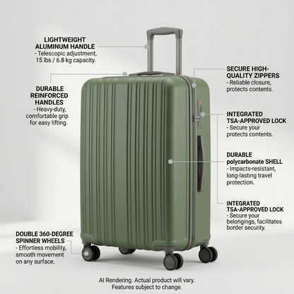 Dark green Bugatti Birmingham 28-inch hardside luggage features with TSA lock and spinner wheels.