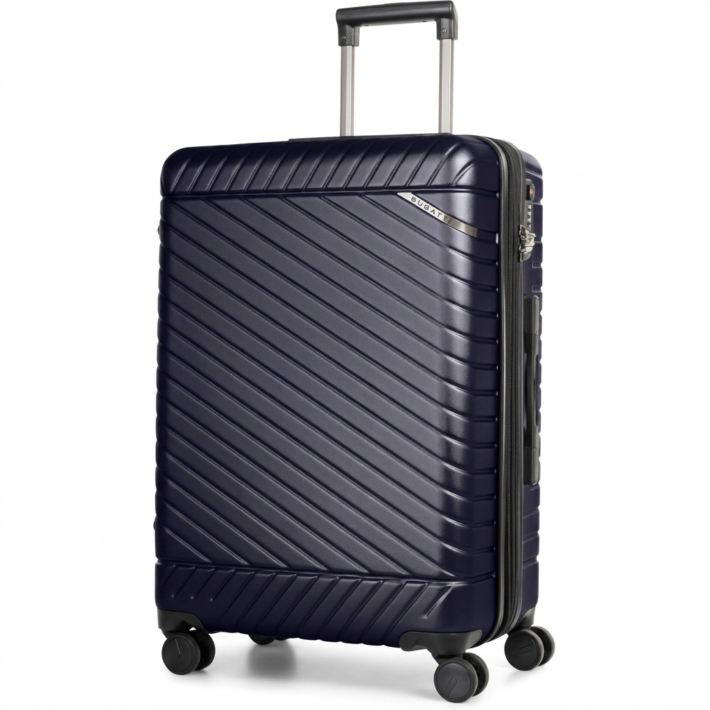 Bugatti Oslo Navy Carry-on Luggage with a textured polycarbonate shell and spinner wheels.
